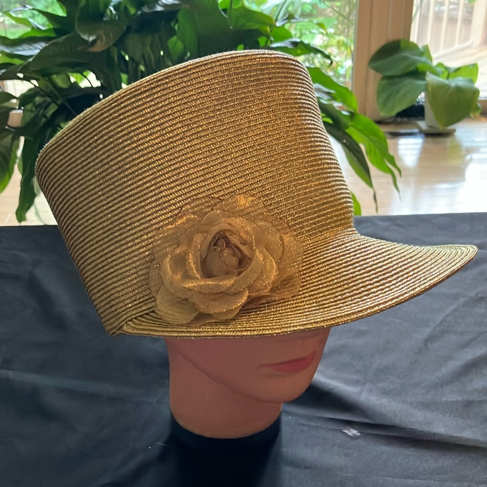 Elegant Gold Women's Hat with Floral Accent